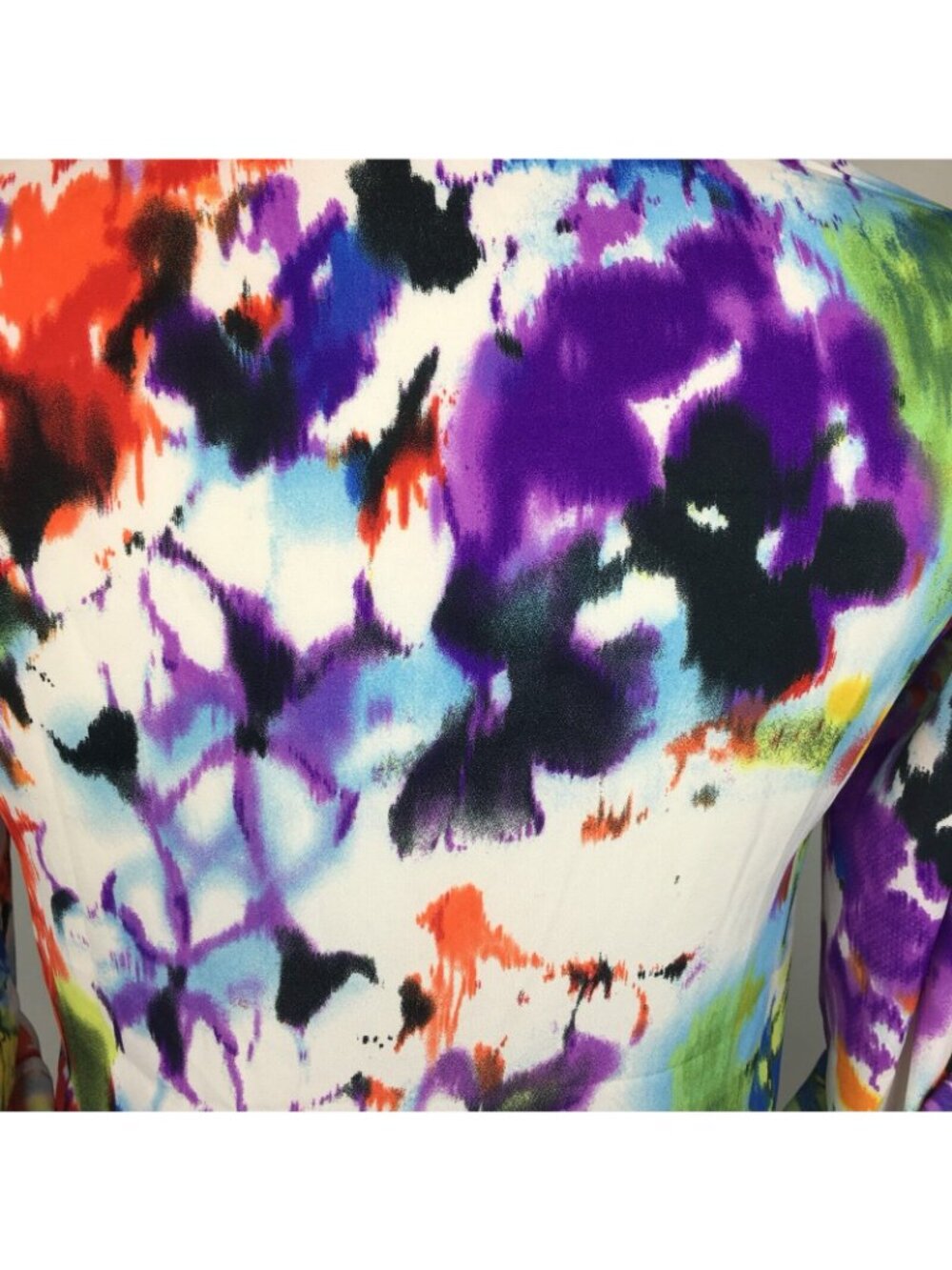 Chelsea Taylor Womens Top Small Watercolor V-neck Tab Sleeve Hi Low Hem Colorful - Picture 9 of 11